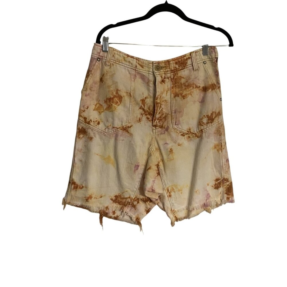 We The Free Tie-Dye Denim Bermuda Shorts - Peach & Cream - Picture 2 of 13